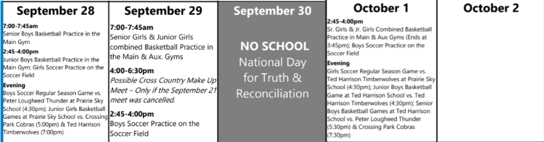 Sept 28 Oct 2 Athletics