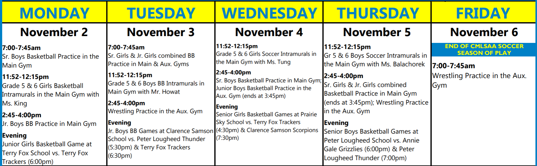 Athletics Nov 2 6