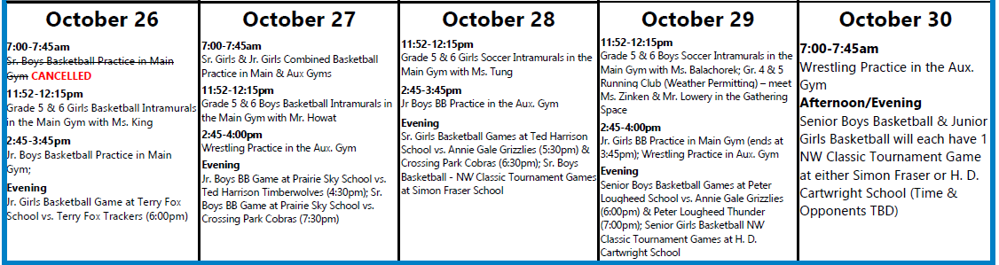 Athletics Oct 26 30